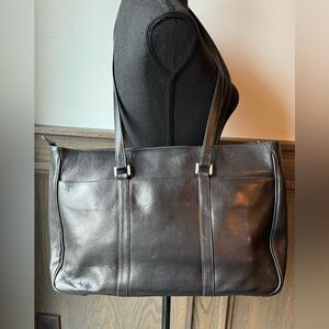 Tignanello Soft Black Leather Business Tote purse bag